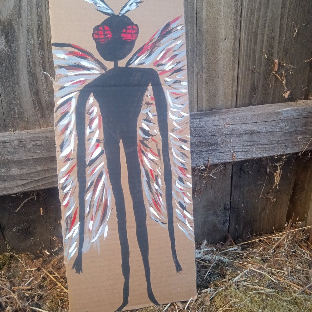 Mothman Painting On Cardboard - Picture 7 of 11